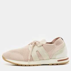 Pre Owned Loro Piana Pink/Grey Leather and Suede 360 LP Flexy Walk Low Top Sneakers Size 38