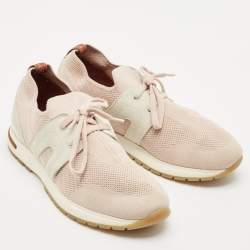 Pre Owned Loro Piana Pink/Grey Leather and Suede 360 LP Flexy Walk Low Top Sneakers Size 38