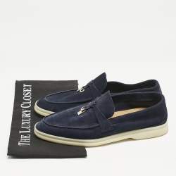 Pre Owned Loro Piana Navy Blue Suede Summer Charms Walk Loafers Size 38.5 