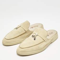 Pre Owned Loro Piana Grey Suede Babouche Charms Walk Mules Size 38