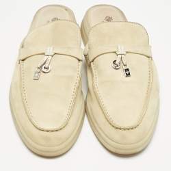 Pre Owned Loro Piana Grey Suede Babouche Charms Walk Mules Size 38
