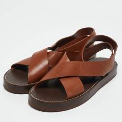 Loro Piana Brown Leather Sumie Slingback Sandals Size 39