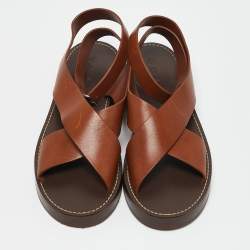Loro Piana Brown Leather Sumie Slingback Sandals Size 39
