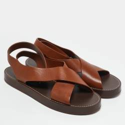 Loro Piana Brown Leather Sumie Slingback Sandals Size 39