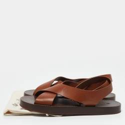 Loro Piana Brown Leather Sumie Slingback Sandals Size 39