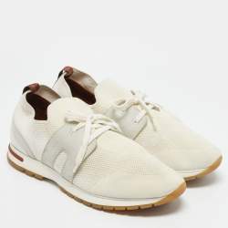 Pre Owned Loro Piana Grey Knit Fabric and Leather 360 LP Flexy Walk Sneakers Size 41