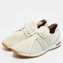 Pre Owned Loro Piana Grey Knit Fabric and Leather 360 LP Flexy Walk Sneakers Size 41