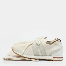 Pre Owned Loro Piana Grey Knit Fabric and Leather 360 LP Flexy Walk Sneakers Size 41