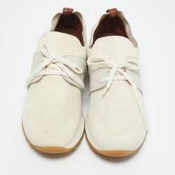 Pre Owned Loro Piana Grey Knit Fabric and Leather 360 LP Flexy Walk Sneakers Size 41