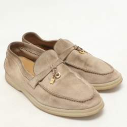 Loro Piana Beige Suede Summer Charms Walk Loafers Size 37