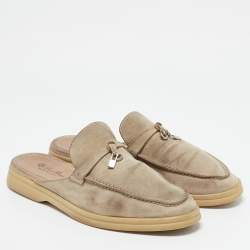 Pre Owned Loro Piana Grey Suede Babouche Charms Walk Mules Size 39