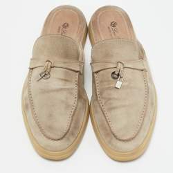 Pre Owned Loro Piana Grey Suede Babouche Charms Walk Mules Size 39