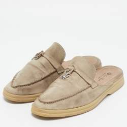 Pre Owned Loro Piana Grey Suede Babouche Charms Walk Mules Size 39