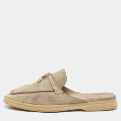 Pre Owned Loro Piana Grey Suede Babouche Charms Walk Mules Size 39