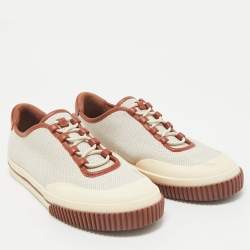 Loro Piana Grey/Brown Canvas and Leather Lace Up Sneakers Size 40