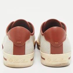 Loro Piana Grey/Brown Canvas and Leather Lace Up Sneakers Size 40