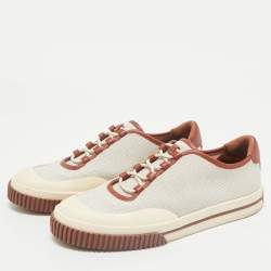 Loro Piana Grey/Brown Canvas and Leather Lace Up Sneakers Size 40