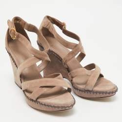 Loro Piana Beige Suede Wedge Sandals Size 40