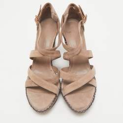 Loro Piana Beige Suede Wedge Sandals Size 40