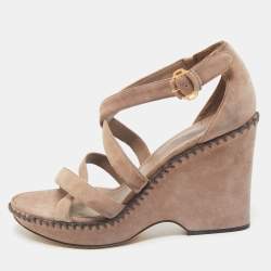 Loro Piana Beige Suede Wedge Sandals Size 40