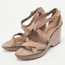 Loro Piana Beige Suede Wedge Sandals Size 40