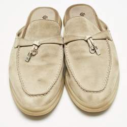 Pre Owned Loro Piana Light Grey Suede Babouche Charms Walk Flats Size 40.5