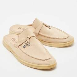 Pre Owned Loro Piana Beige Suede Summer Charms Walk Mules Size 37