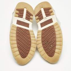 Pre Owned Loro Piana Off White/Grey Knit Fabric and Suede 360 Flexy Walker Sneakers Size 38