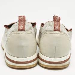 Pre Owned Loro Piana Off White/Grey Knit Fabric and Suede 360 Flexy Walker Sneakers Size 38