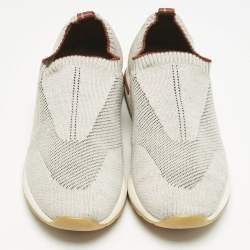 Pre Owned Loro Piana Off White/Grey Knit Fabric and Suede 360 Flexy Walker Sneakers Size 38