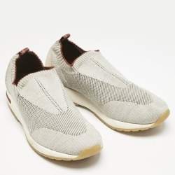 Pre Owned Loro Piana Off White/Grey Knit Fabric and Suede 360 Flexy Walker Sneakers Size 38