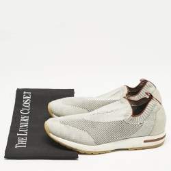 Pre Owned Loro Piana Off White/Grey Knit Fabric and Suede 360 Flexy Walker Sneakers Size 38