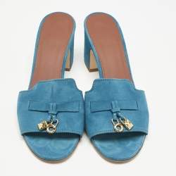 Pre Owned Loro Piana Blue Suede Summer Charms Walk Slide Sandals Size 38.5