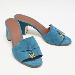 Pre Owned Loro Piana Blue Suede Summer Charms Walk Slide Sandals Size 38.5
