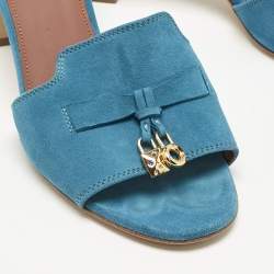 Pre Owned Loro Piana Blue Suede Summer Charms Walk Slide Sandals Size 38.5