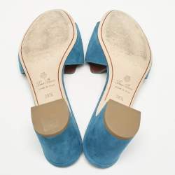 Pre Owned Loro Piana Blue Suede Summer Charms Walk Slide Sandals Size 38.5