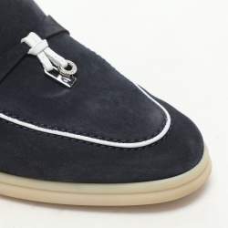 Pre Owned Loro Piana Navy Blue Suede Babouche Charms Walk Mules Size 39