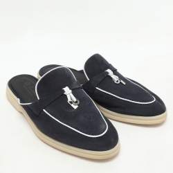 Pre Owned Loro Piana Navy Blue Suede Babouche Charms Walk Mules Size 39