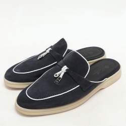 Pre Owned Loro Piana Navy Blue Suede Babouche Charms Walk Mules Size 39
