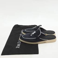 Pre Owned Loro Piana Navy Blue Suede Babouche Charms Walk Mules Size 39