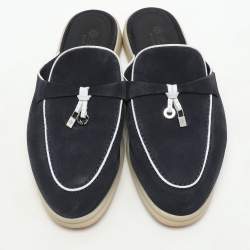 Pre Owned Loro Piana Navy Blue Suede Babouche Charms Walk Mules Size 39