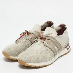 Loro Piana Grey Knit Fabric 360 LP Flexy Walk Sneakers Size 39