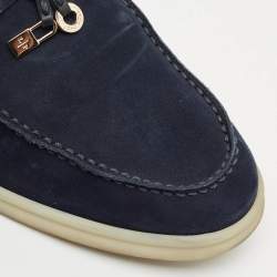 Pre Owned Loro Piana Navy Blue Suede Summer Charms Walk Loafers Size 39