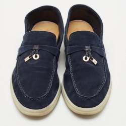 Pre Owned Loro Piana Navy Blue Suede Summer Charms Walk Loafers Size 39