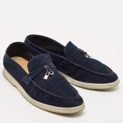 Pre Owned Loro Piana Navy Blue Suede Summer Charms Walk Loafers Size 39