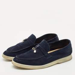 Pre Owned Loro Piana Navy Blue Suede Summer Charms Walk Loafers Size 39