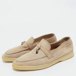Loro Piana Beige Suede Summer Charms Walk Loafers Size 38.5