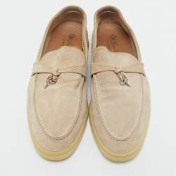 Loro Piana Beige Suede Summer Charms Walk Loafers Size 38.5