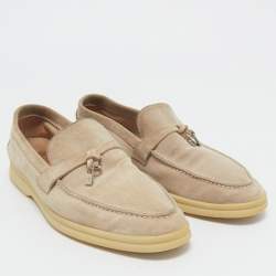 Loro Piana Beige Suede Summer Charms Walk Loafers Size 38.5