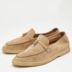 Loro Piana Beige Suede Summer Charms Walk Loafers Size 39.5